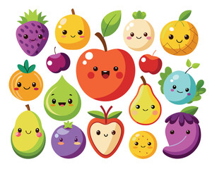 Fresh & Juicy: Cartoon Fruits and Berries Icon Collection

