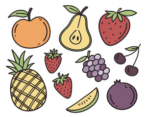 Fresh & Juicy: Cartoon Fruits and Berries Icon Collection


