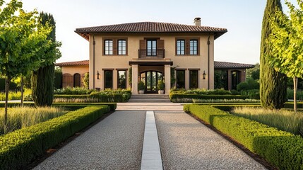 Elegant vineyard mansion with rustic charm and modern luxury, wine country haven