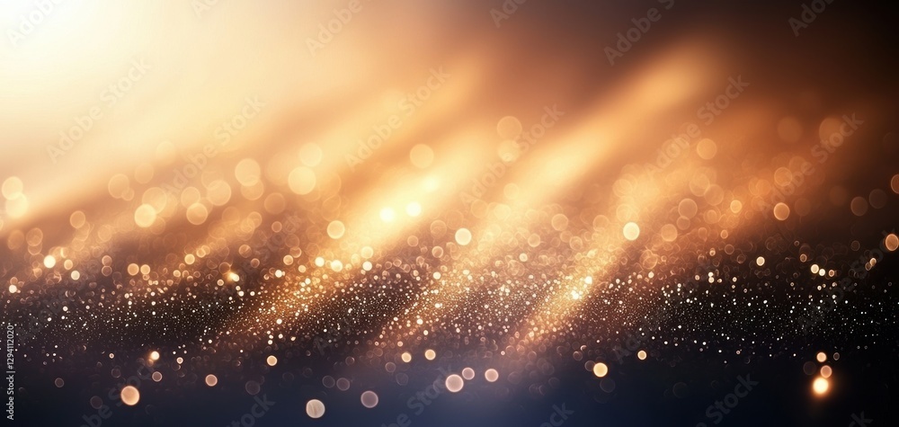 Poster a shimmering, golden abstract background with soft light and sparkling particles, creating a dreamy 