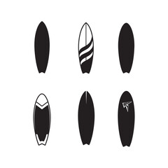 surfboard icons set black silhouette vector flat design illustrations