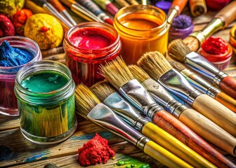 Obraz premium Colorful Artist's Paint Brushes & Paints Still Life Food Photography