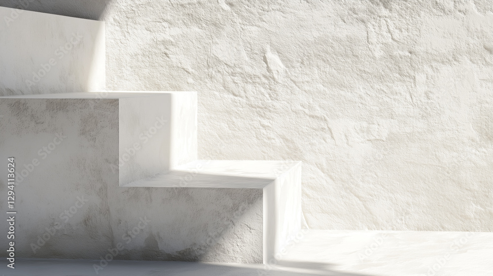 Poster White stone empty abstract background display design stage podium room with sunlight and shadows