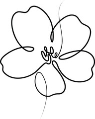 A single cherry flower one-line art icon is isolated on a white background. 