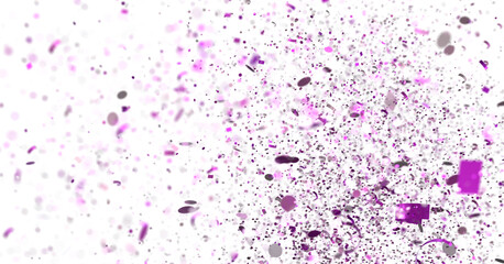 Floating purple confetti on white. Festive, celebratory background. Ideal for party invites, celebrations.