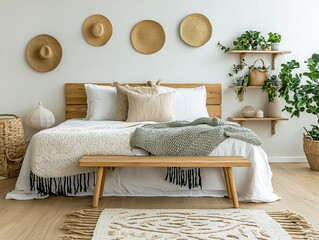 Beautiful Apartment Bedroom Background with Elegant Bedding and Bed