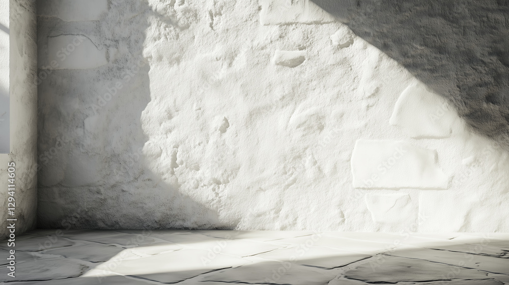 Poster White stone empty abstract background display design stage podium room with sunlight and shadows