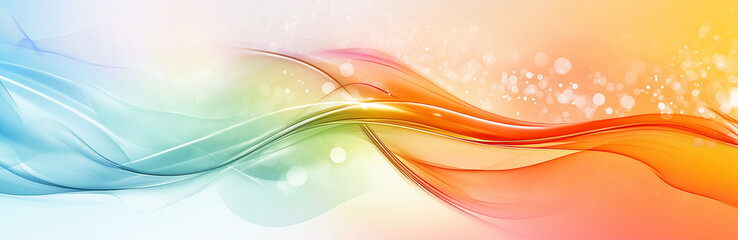 Rainbow Flowing Ribbon Abstract with Colorful Spectrum Waves and Sparkling Light Elements