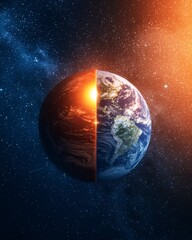 Conceptual Image of Earth Divided into Night and Day in Space