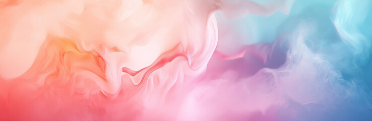 Vibrant Fluid Art Panorama with Flowing Coral, Pink and Turquoise Watercolor Waves