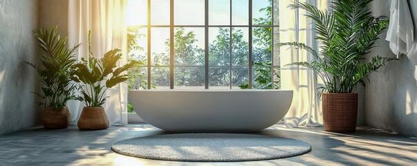 Elegant Interior Architecture: Comfortable Bathroom with Sink and Large Panoramic Window