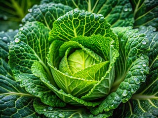 Fototapeta premium Macro Photography: Vibrant Green Cabbage Leaves, Fresh Harvest Detail