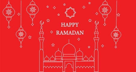 Ramadan 2025 Crescent Moon and Stars Vector Illustration – Islamic Festive Design with Hanging Lanterns and Ornaments on Transparent Background.