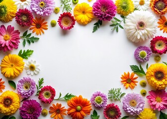 Colorful Floral Decorative Border on White Background - Minimalist Stock Photo