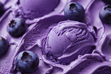 Fototapeta premium Creamy blueberry ice cream with vibrant purple texture and fresh blueberries. rich color and smooth consistency create delightful and appetizing dessert experience