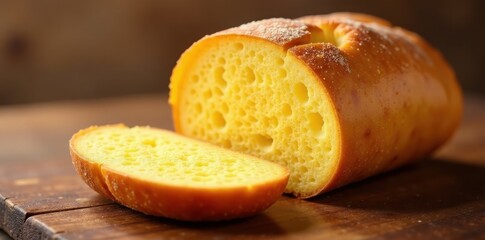 Evenly sliced, porous interior, golden-brown surface, bread texture, bread slices, light