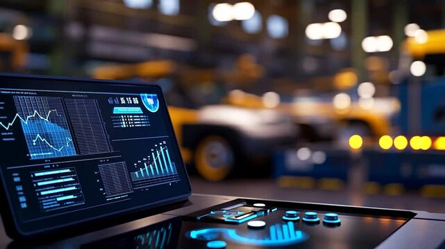 Industrial digital dashboard displays data in a factory - Powered by Adobe