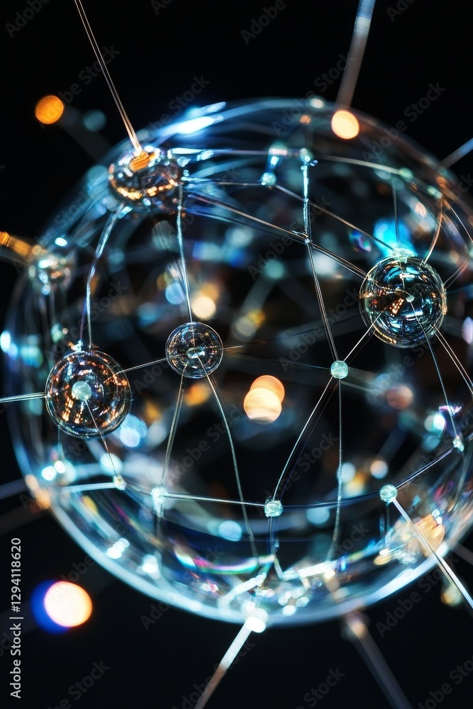 Poster luminous abstract sphere interconnected network concept