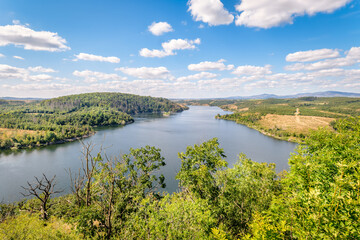 The Rotestein viewpoint (Harz Mountains, Germany) offers a nice view over the Rappbode reservoir. It's located near the town of Hasselfelde. In good weather conditions you can see the Brocken.