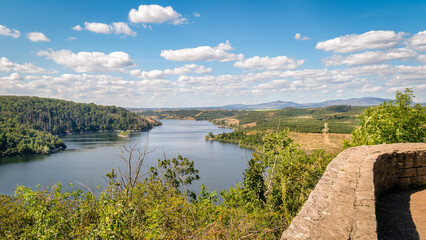 The Rotestein viewpoint (Harz Mountains, Germany) offers a nice view over the Rappbode reservoir. It's located near the town of Hasselfelde. In good weather conditions you can see the Brocken.
