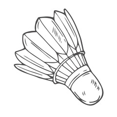 Shuttlecock Symbol, Badminton Equipment, Vector outline silhouette illustration isolated on white background, eps