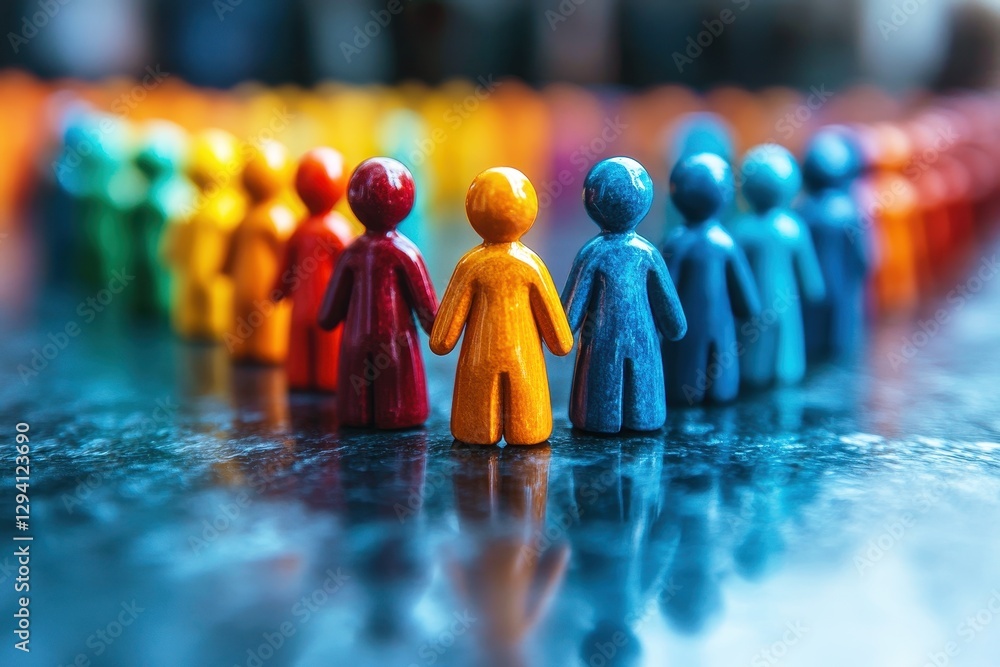 Poster colorful toy figures arranged in a creative pattern symbolizing diversity, teamwork, and community i