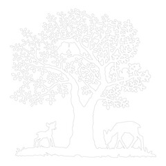 Naklejka premium coloring page design of tree and animal