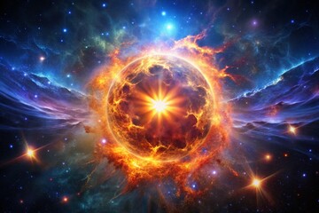 Obraz premium Cosmic Inferno: Dying Star's Dramatic Bokeh Flare, End of Times Galactic Swirl