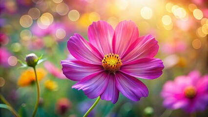 Obraz premium Cosmos Flowers Bokeh Background, Soft Focus Colorful Plants, Floral Photography