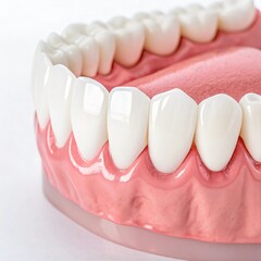 a dental model showcasing ideal white teeth and healthy gums on white background