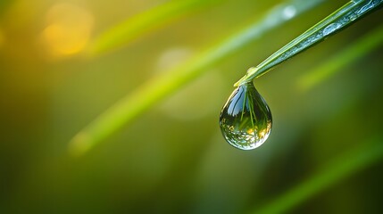 Vibrant Dewdrop on Grass Blade Nature s Serenity Macro Photography