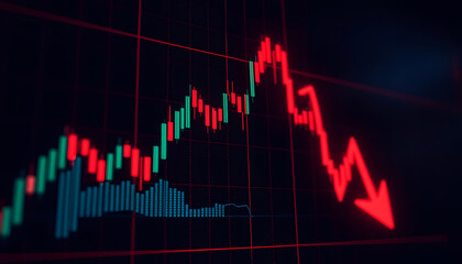 Red stock market crash graph representing financial loss and decline, ideal for investment, trading, economy, and business risk presentation themes