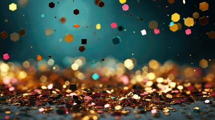 Glitter falling from above. Background with falling particles of colorful glitter, 4K video