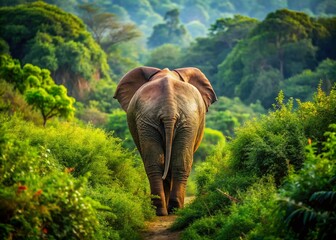 Fototapeta premium Majestic Elephant Rear, Large Mammal, African Wildlife, Nature Scene, Copy Space