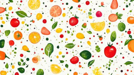 Fresh Food Pattern Made with Vegetables and Fruits