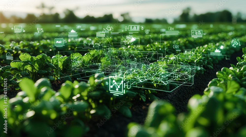 Aufkleber smart agriculture technology concept with advanced data visualization green field. this innovative a