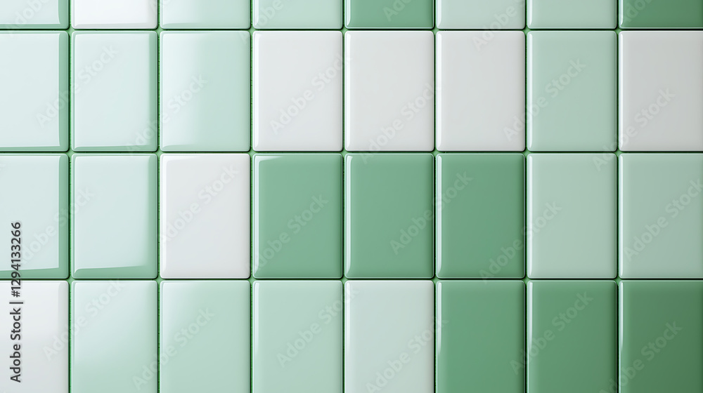 Poster close up of a tiled surface with alternating green and white rectangular pieces. great background te
