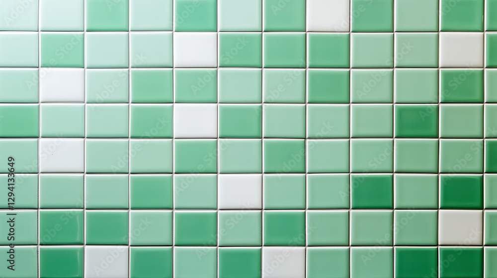 Poster green and white square tiles create a pixelated pattern. the tiles are a calming color and the patte