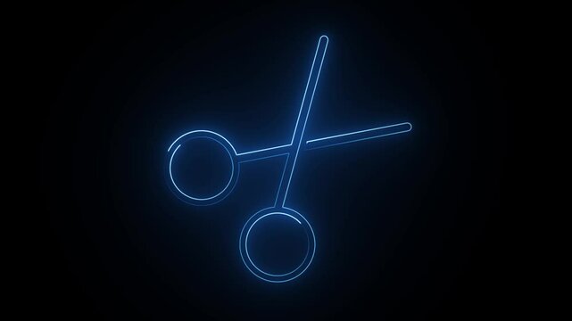 glowing neon scissors signs of symbol animation with black background.