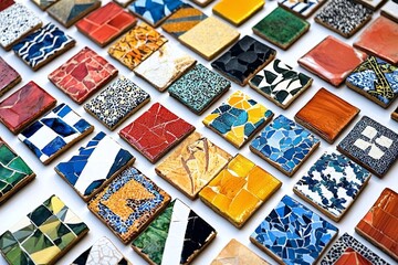 Obraz premium Mosaic detail in Guell park in Barcelona , isolated on white background, , copy space for text,