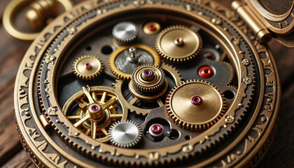 Intricate steampunk pocket watch showcasing exposed gears, time symbolism