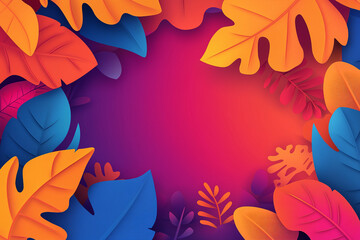 Vibrant Autumn Leaves Frame with Gradient Background