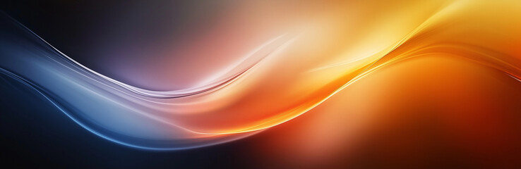 Dynamic Wave Abstract Background Panorama with Blue, Orange and Golden Flowing Curves