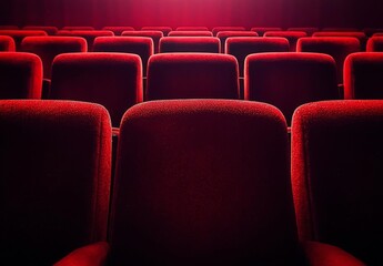 Fototapeta premium Red old empty theater seats. Shallow DOF. , isolated on white background, , copy space for text,