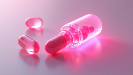 glowing capsule pills pink transparent bottle gradient