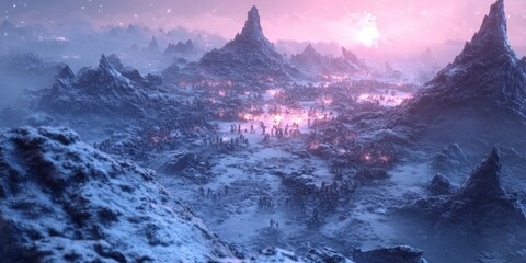 A battlefield frozen in different eras, from medieval knights to futuristic soldiers, seamless blend