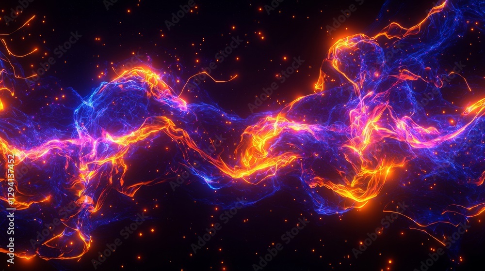 Poster colorful abstract energy flow with vivid lights and dynamic movement in a dark cosmic background