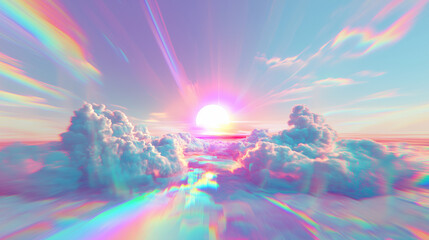 Dreamlike sunrise above the clouds: perfect fantasy background for meditation, wellness, and inspirational digital content