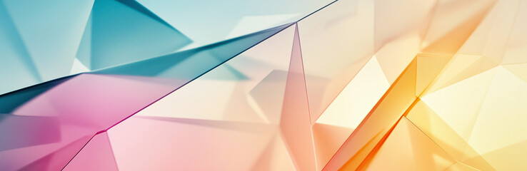 Abstract Background, Translucent Geometric Facets with Pastel Blue, Pink and Golden Angular Overlays