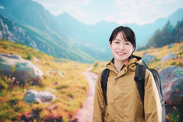 Naklejka premium 山登りを楽しむ若い女性